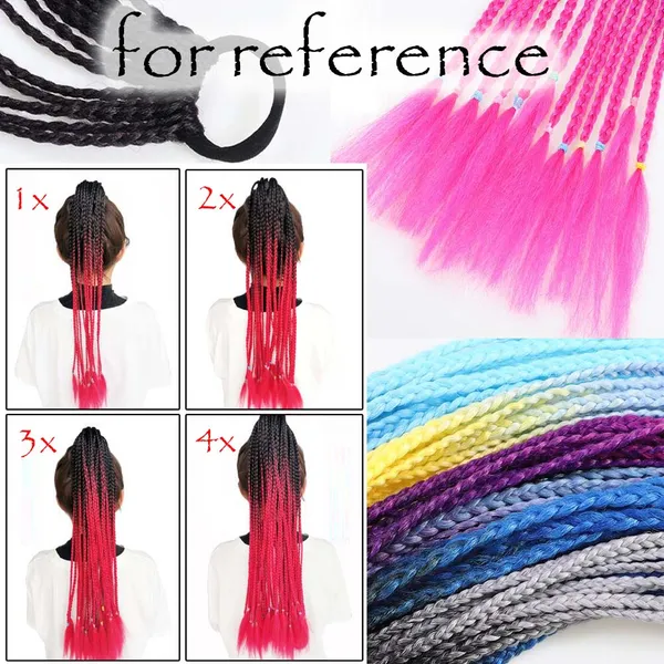 Braid Ponytail Wig Hair Extensions Pigtail Braid Nightclub Party Gradient Color Braid Hair Ring Hairpieces Black Pink Purple