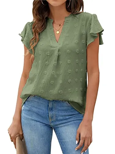 Dropship Womens White Blouse V Neck Ruffle Sleeve Flowy Shirts Dressy Casual Cute Summer Tops to Sell Online at a Lower Price Doba