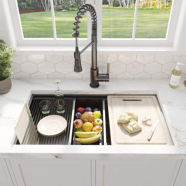 dropship Factory Directly Multi-functional OEM Handmade SUS 304 Stainless Steel Undermount Kitchen Sink Workstation