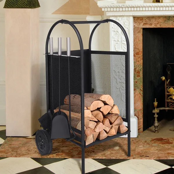 Le Romantique Firewood holder Log rack with hooks Fireplace tool set in option W