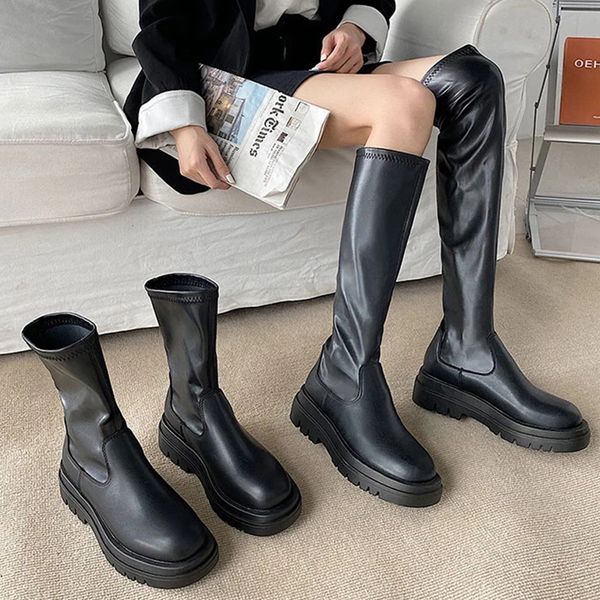 dropship Women Over The Knee Boots Pu Leather Autumn Winter Soft Platform Ladies Shoes 2021 Fashion Female Boot Women's Long Boots