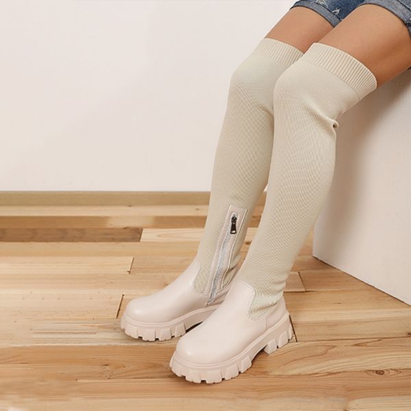 dropship Women's Over The Knee Boots 2022 Knitted Autumn Fashion Female Platform Boot Splicing Ladies Sock Shoes Woman Long Boots
