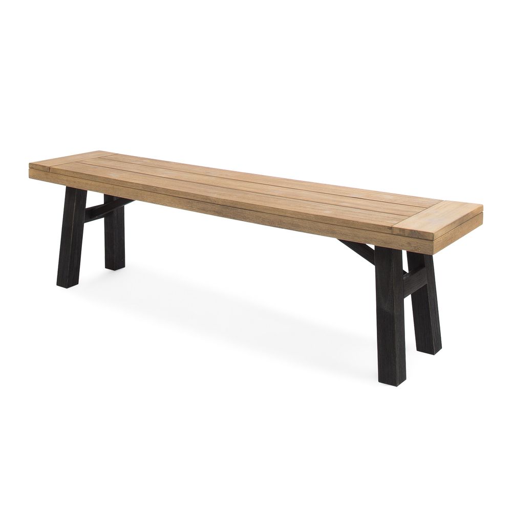 dropship Outdoor Bench with Slat Panel Design and Acacia Wood Frame(Set of 2), Natural and Grey