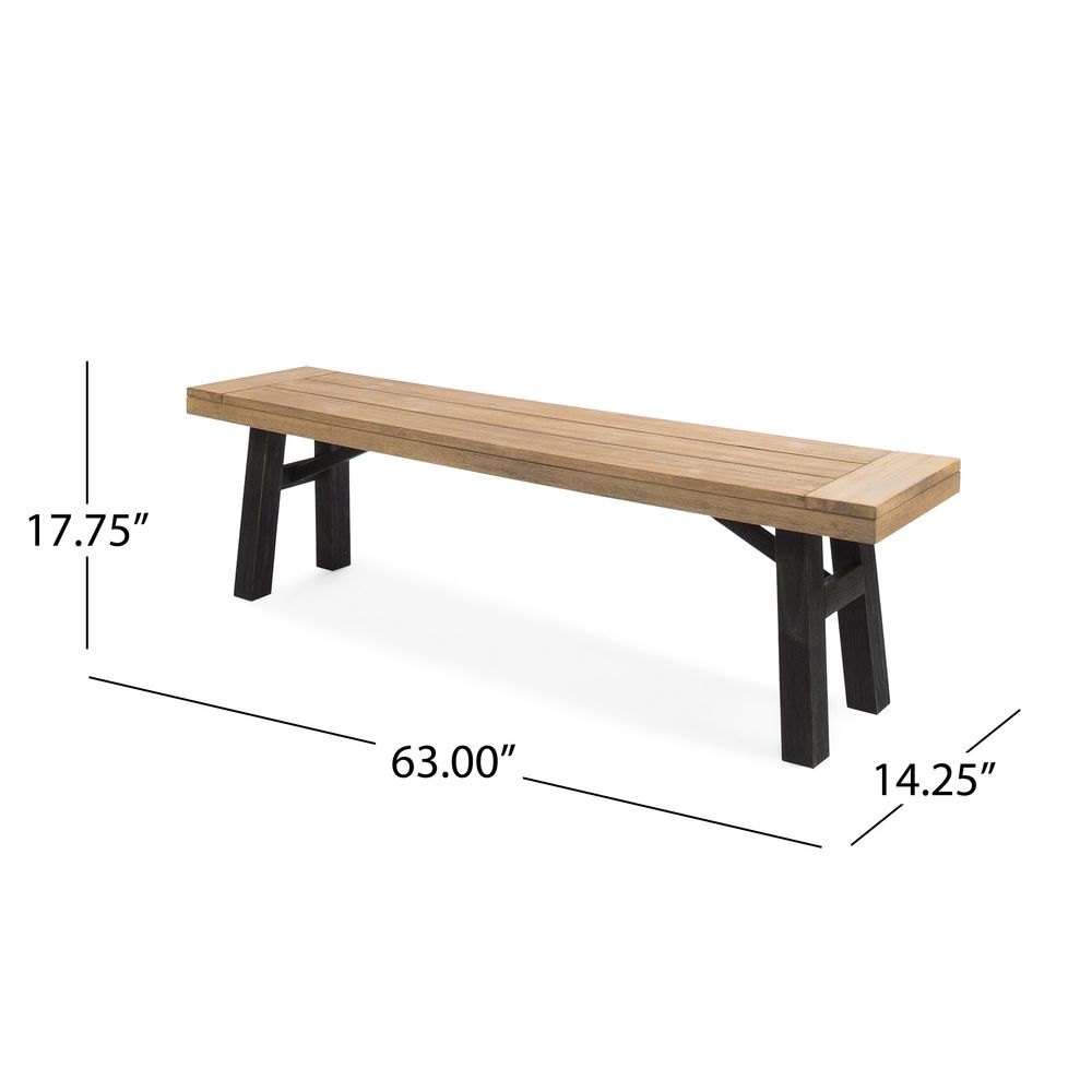 dropship Outdoor Bench with Slat Panel Design and Acacia Wood Frame(Set of 2), Natural and Grey