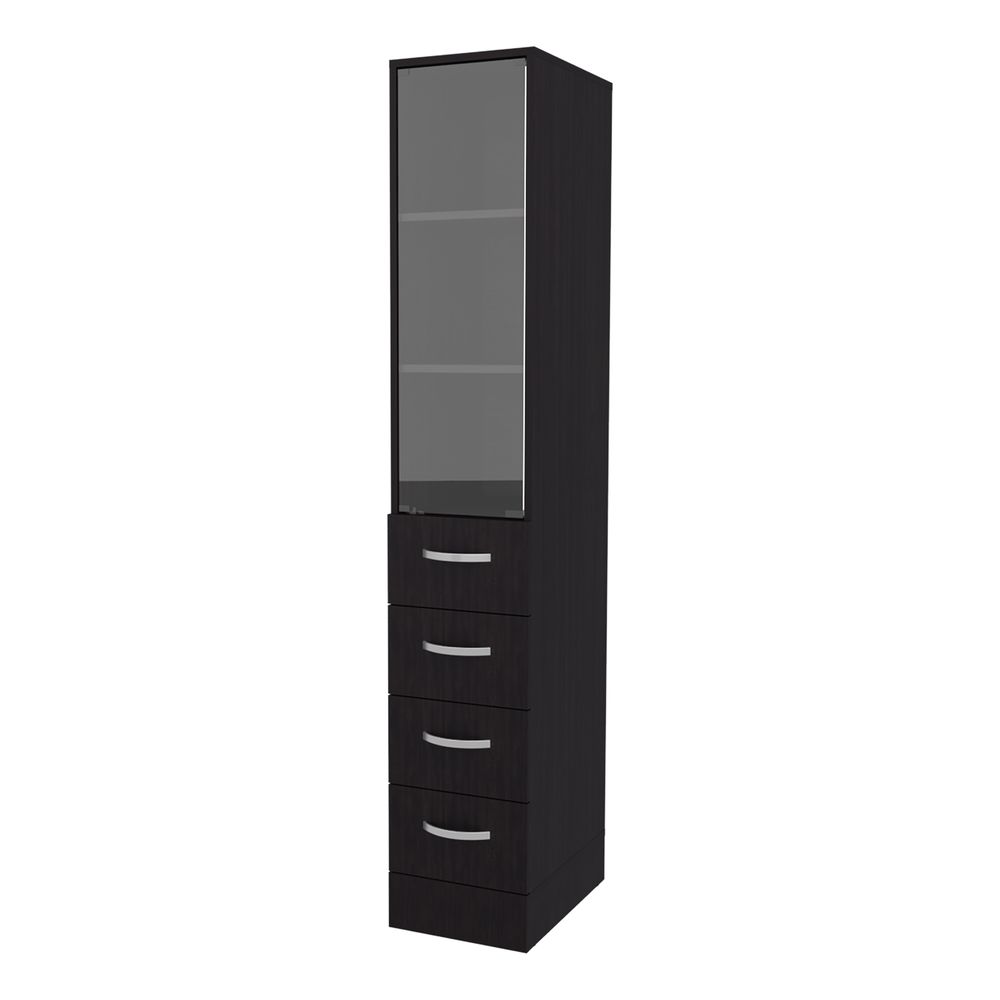 dropship Piñon Bathroom Linen Cabinet with Glass Door and Drawers, Wengue