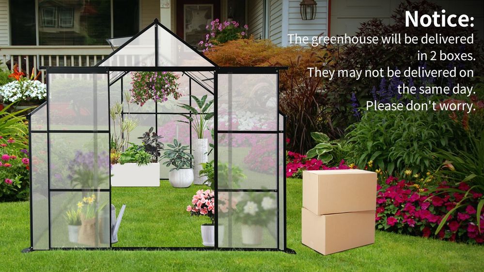 dropship 8X6FT-Black Double Door Polycarbonate Greenhouse Raised Base and Anchor Aluminum Heavy Duty Walk-in Greenhouses for Outdoor Backyard in All Season