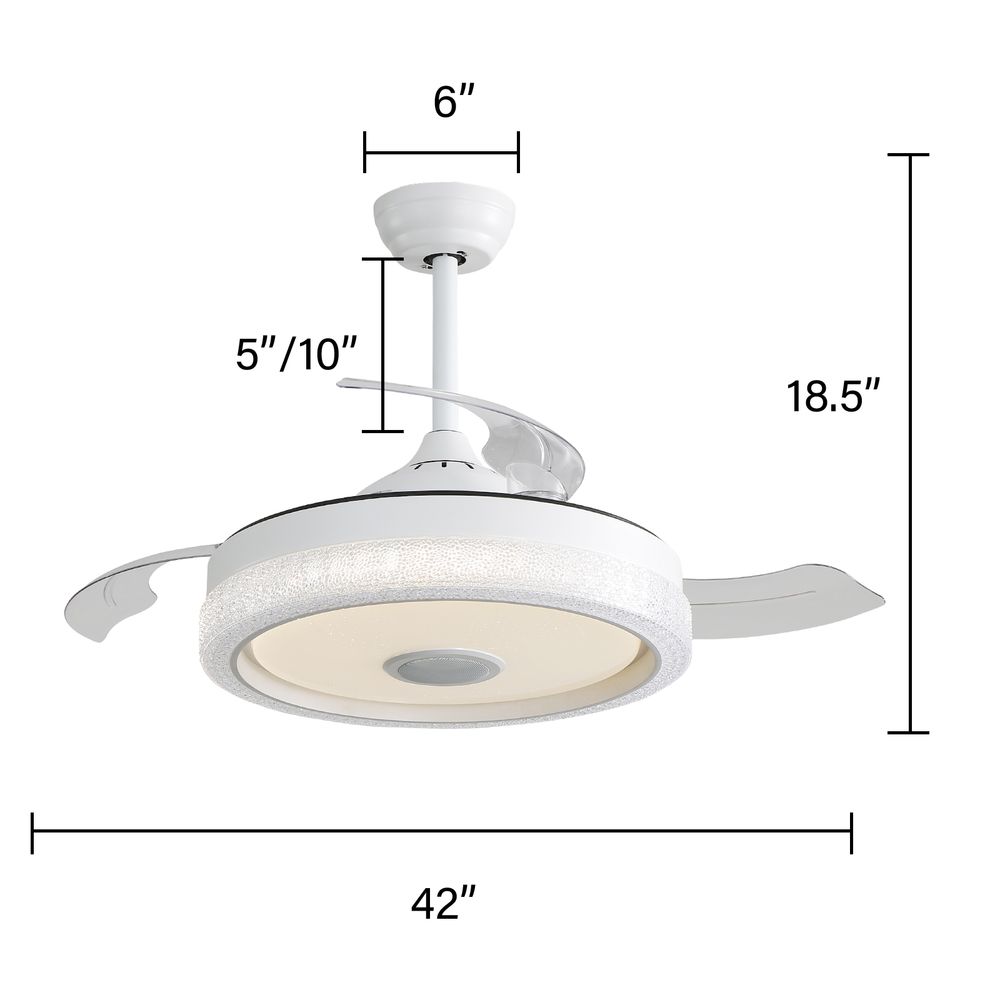 dropship 42 Inch Modern Invisible Ceiling Fan, 120V 3 ABS Blades Remote Control Reversible DC Motor, With 36W Led Light Smart APP Control, Past ETL Ceiling Fan