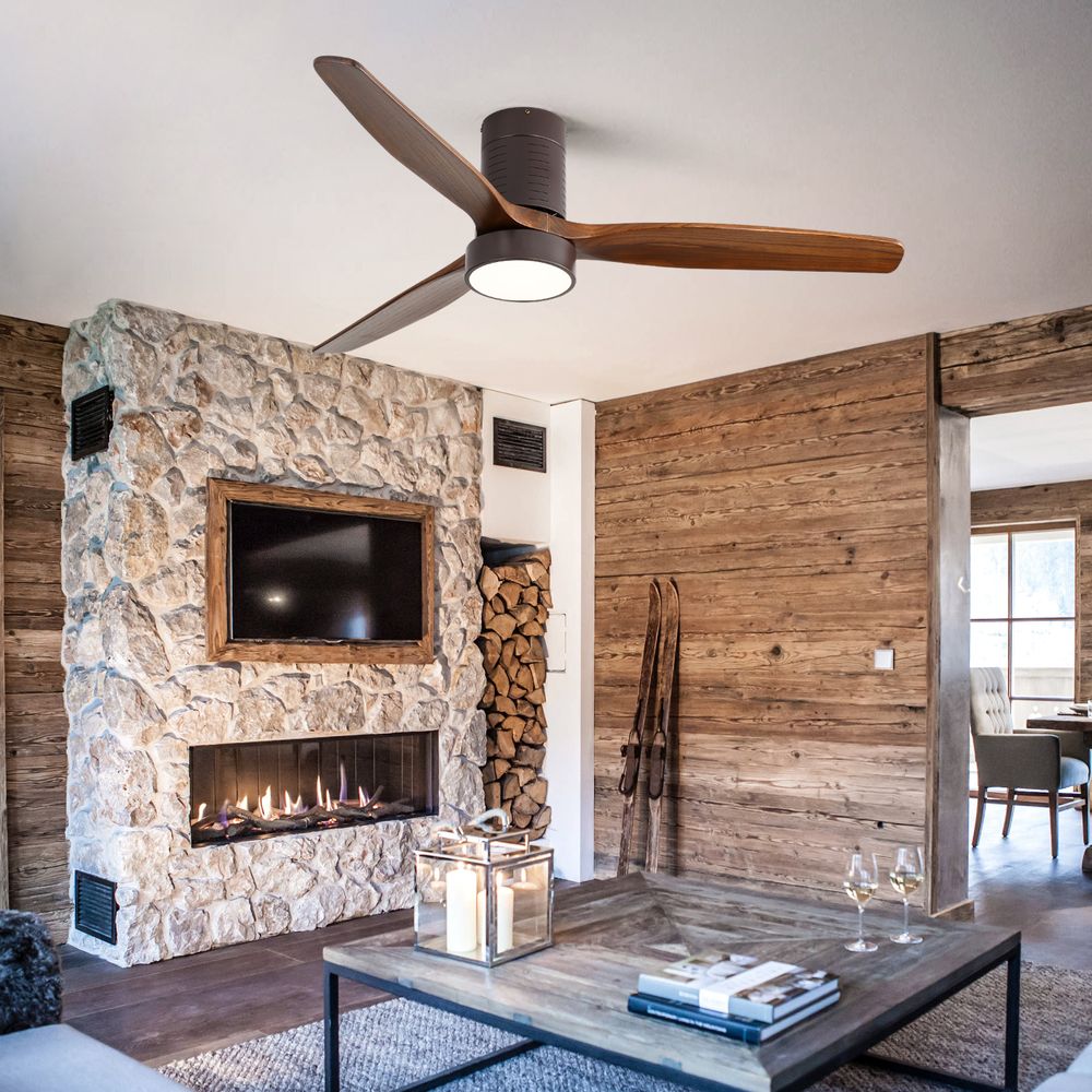 dropship 52 Inch Indoor Flush Mount Ceiling Fan with LED Light and Remote Control