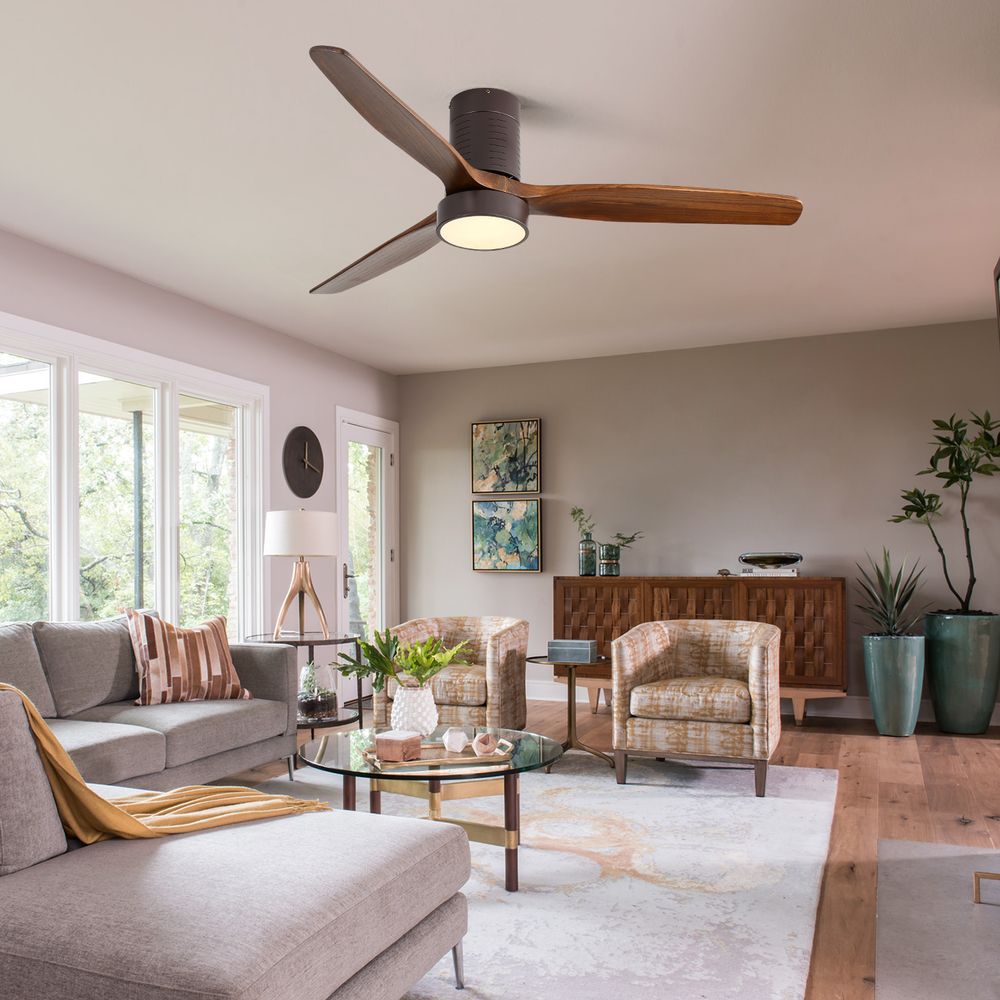 dropship 52 Inch Indoor Flush Mount Ceiling Fan with LED Light and Remote Control