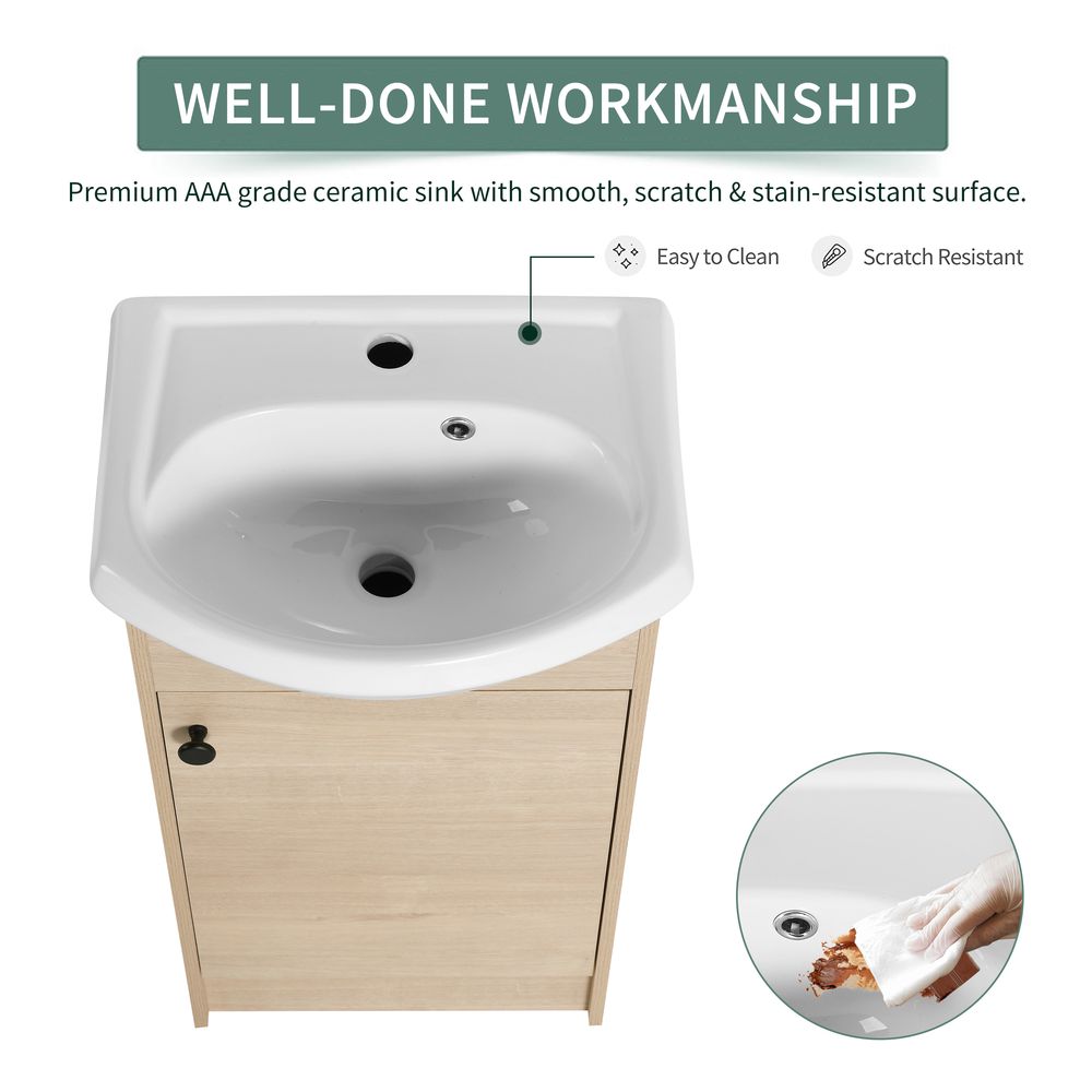dropship Freestanding 18 Inch Bathroom Vanity, Small Bathroom Vanity With Sink, Bathroom Vanity and Sink Combo (KD-PACKING)-G-BVB02218PLO