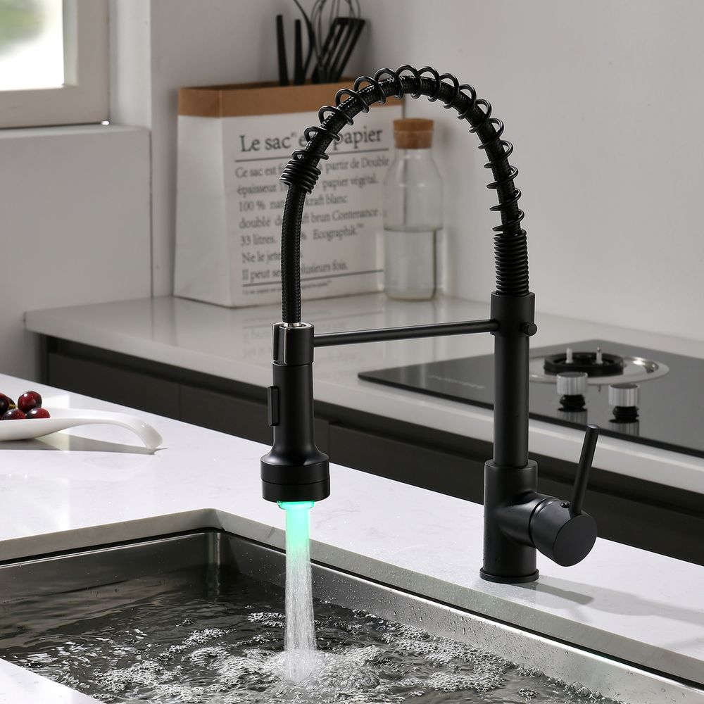 dropship LED Commercial Kitchen Faucet with Pull Down Sprayer, Single Handle Single Lever Kitchen Sink Faucet