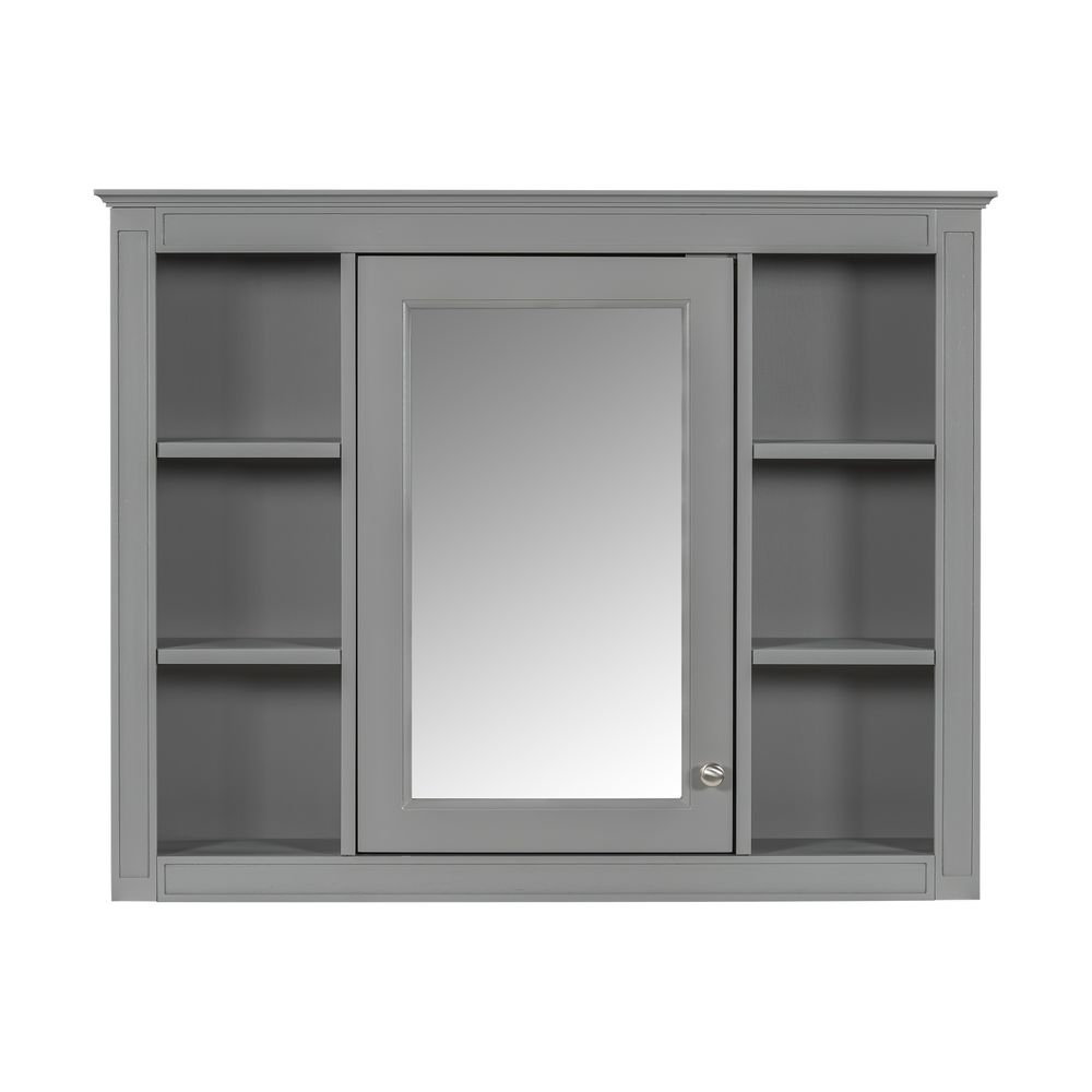 dropship 35'' x 27.5'' Medicine Cabinet, Wall Mounted Bathroom Storage Cabinet, Modern Bathroom Wall Cabinet with Mirror, Mirror Cabinet with 6 Open Shelves (Not Include Bathroom Vanity )