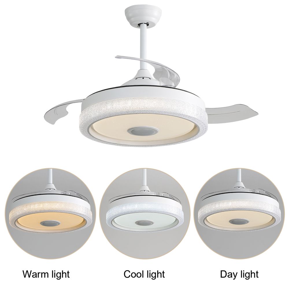 dropship 42 Inch Modern Invisible Ceiling Fan, 120V 3 ABS Blades Remote Control Reversible DC Motor, With 36W Led Light Smart APP Control, Past ETL Ceiling Fan