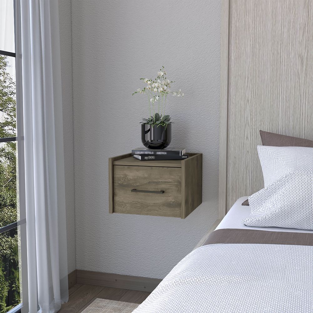 dropship Elfrida Wall-Mounted Nightstand, Sleek Single-Drawer Design with Spacious Top Shelf