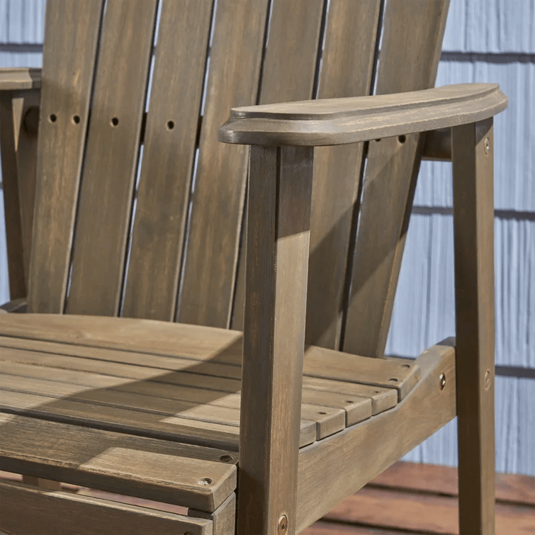dropship Outdoor Weather Resistant Acacia Wood Adirondack Dining Chairs (Set of 2), Grey Finish