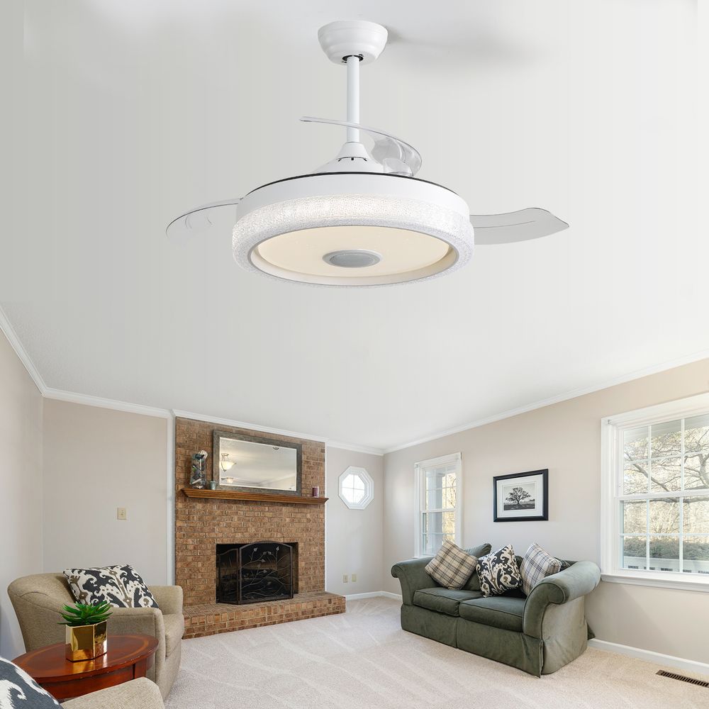 dropship 42 Inch Modern Invisible Ceiling Fan, 120V 3 ABS Blades Remote Control Reversible DC Motor, With 36W Led Light Smart APP Control, Past ETL Ceiling Fan