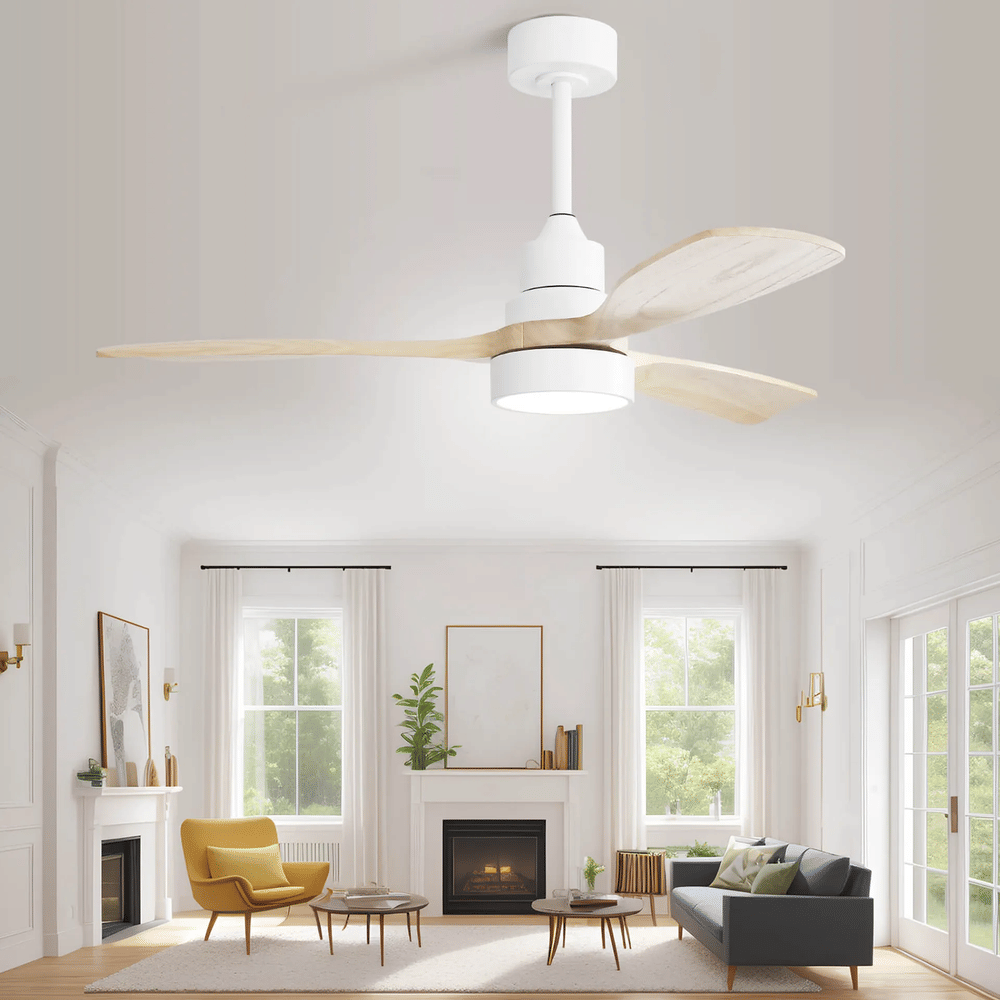 dropship 48 Inch Solid Wood Ceiling Fan with Dimmable Light 6 Speed Reversible DC Motor