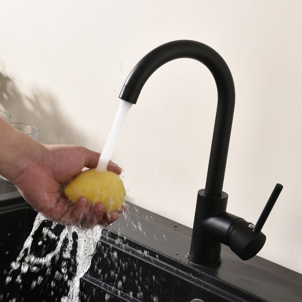 dropship Matte Black Kitchen Faucet Single Handle Stainless Steel,Commercial Single Hole Kitchen Sink Faucet,Modern One Hole Bar Sink Faucet (Matte Black)
