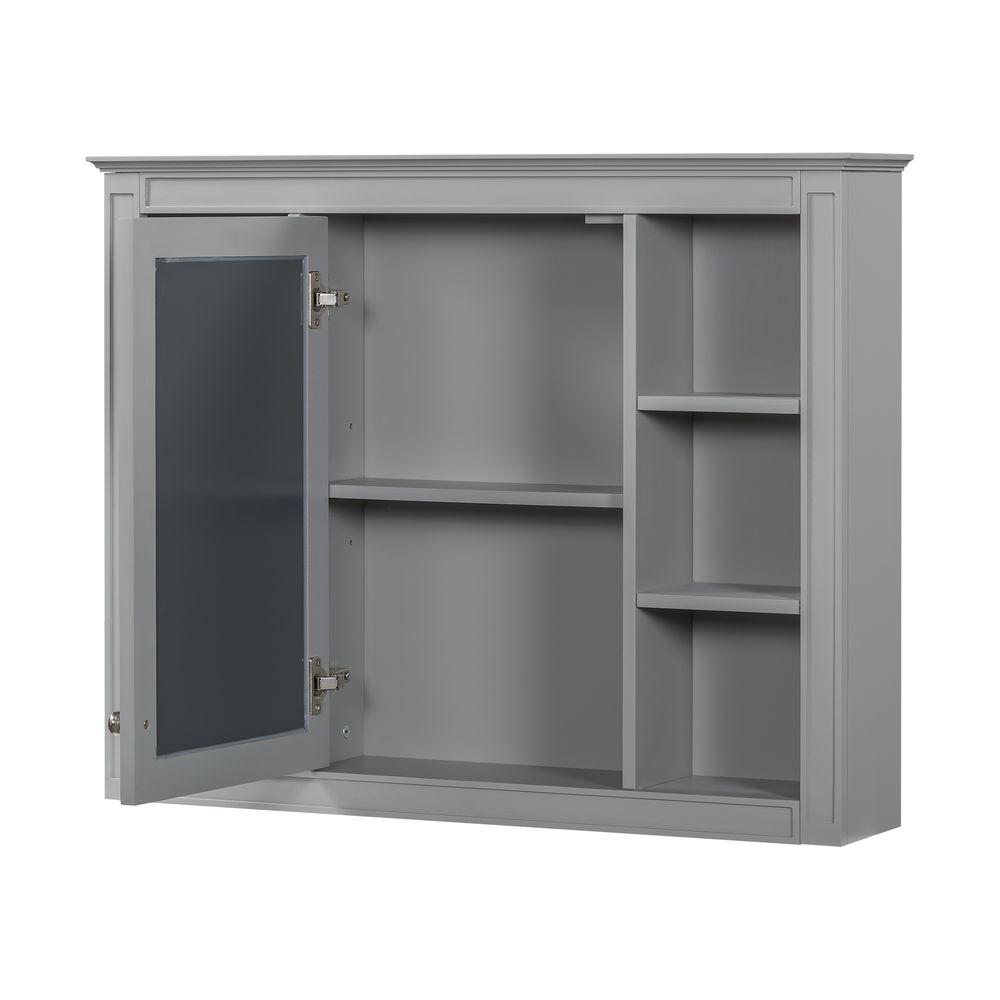 dropship 35'' x 27.5'' Medicine Cabinet, Wall Mounted Bathroom Storage Cabinet, Modern Bathroom Wall Cabinet with Mirror, Mirror Cabinet with 6 Open Shelves (Not Include Bathroom Vanity )