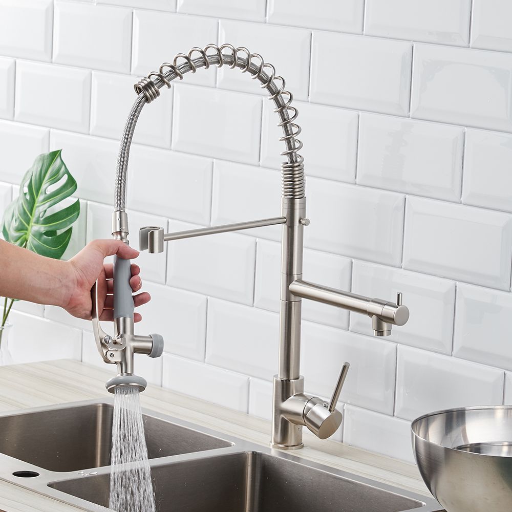 dropship Commercial Kitchen Faucet Pull Down Sprayer Brushed Nickel,Single Handle Kitchen Sink Faucet