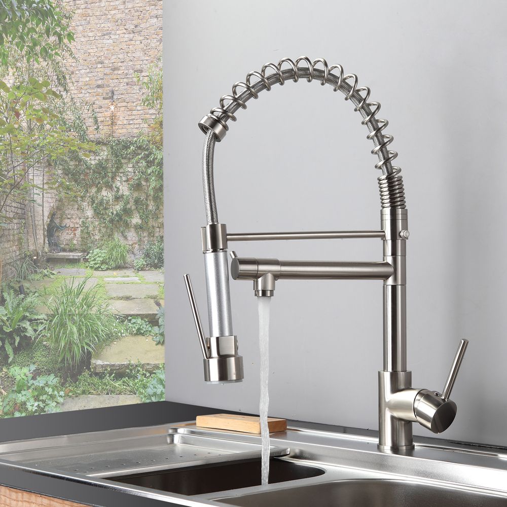 dropship Kitchen Faucet with Pull Down Sprayer Brushed Nickel Stainless Steel Single Handle Kitchen Sink Faucets