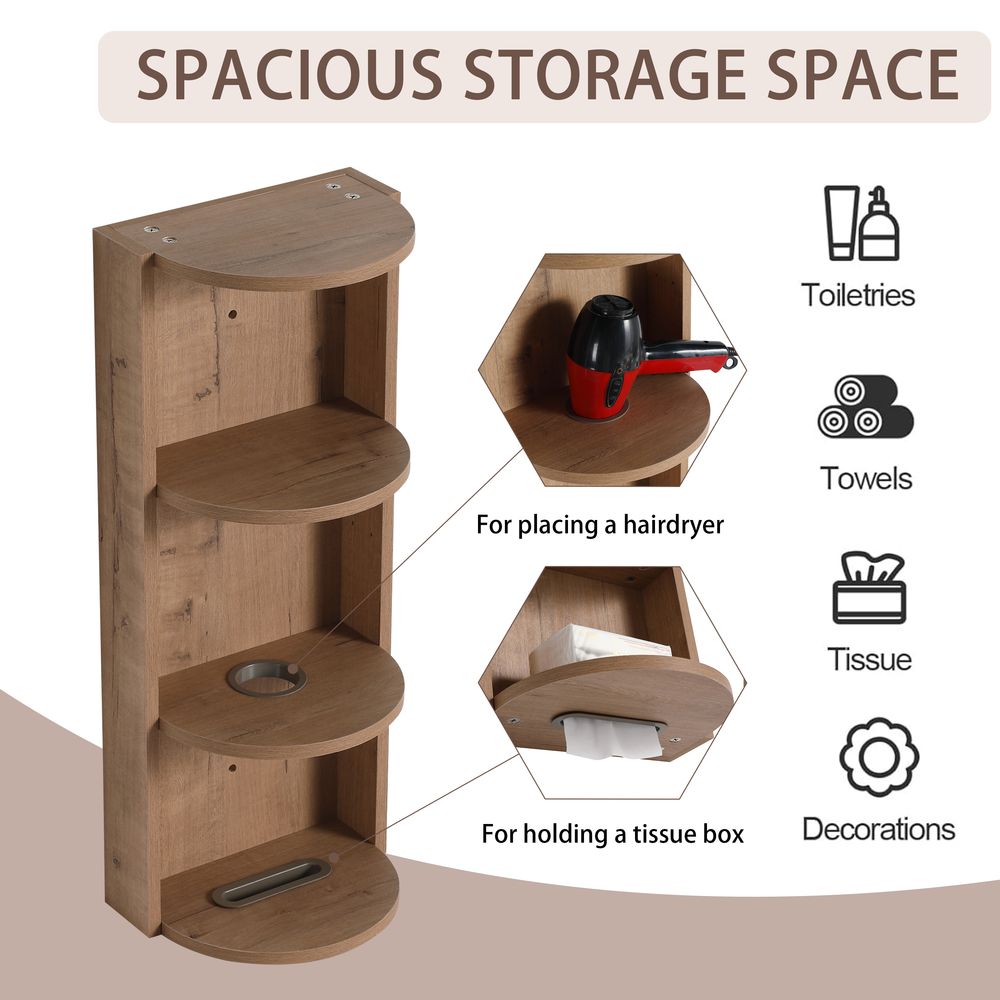 dropship 12" Bathroom Wall-Mounted Storage Rack, Float Mounting Design,(KD-Packing)