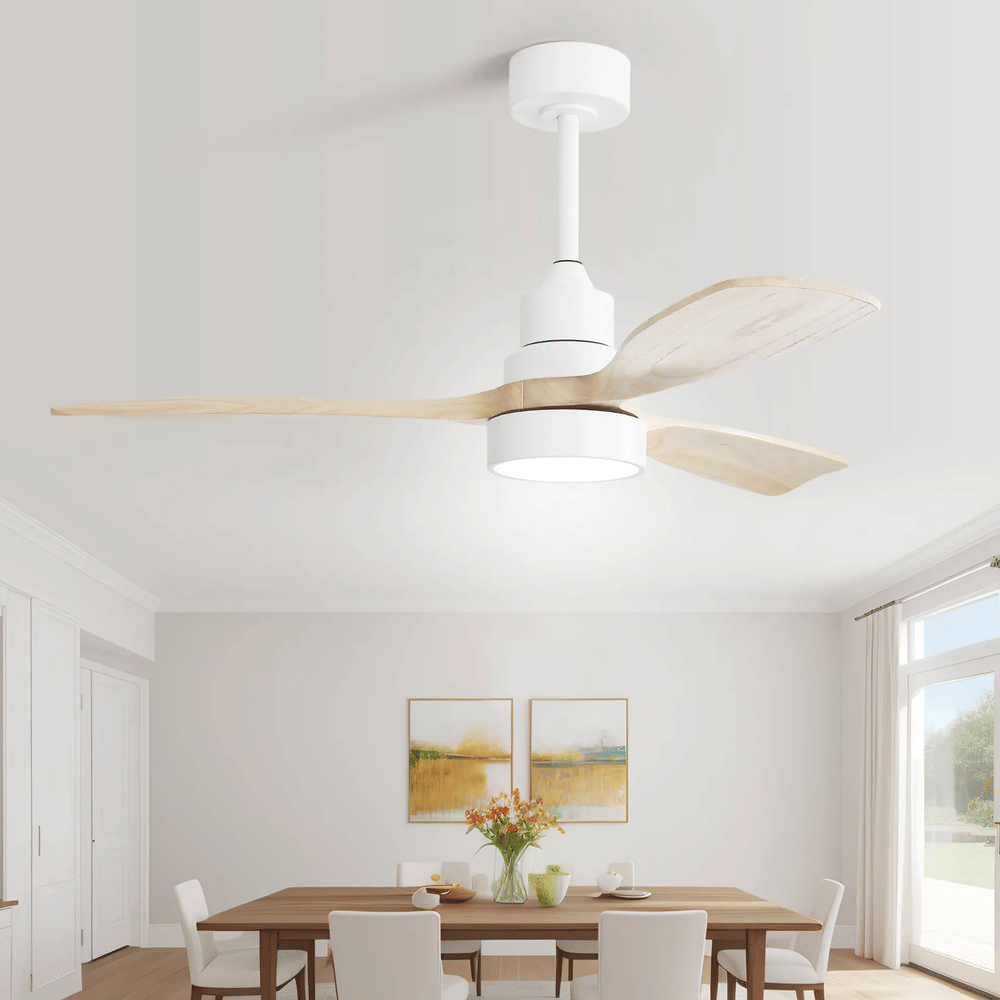 dropship 48 Inch Solid Wood Ceiling Fan with Dimmable Light 6 Speed Reversible DC Motor