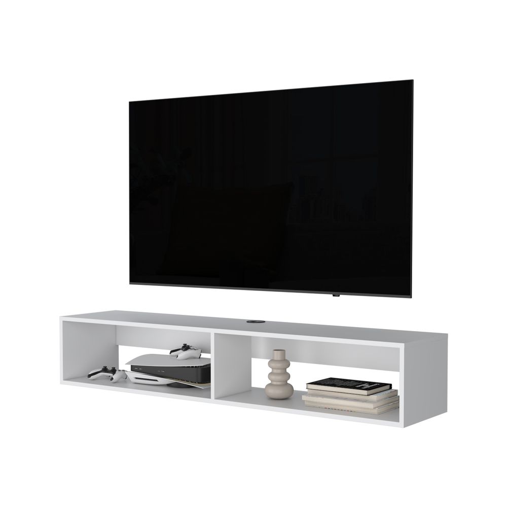 dropship Central Floating media rack in melamine with two shelves,white