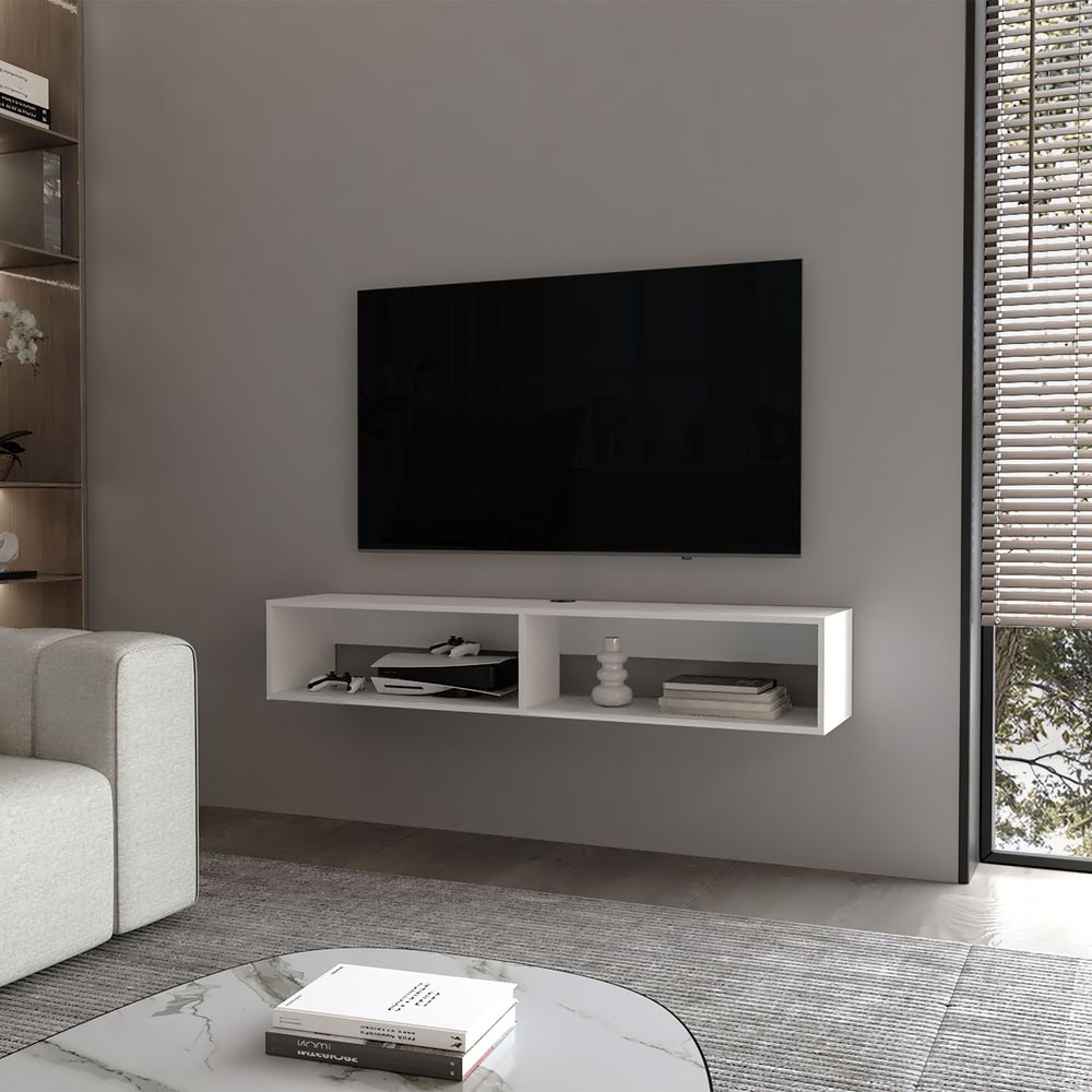 dropship Central Floating media rack in melamine with two shelves,white